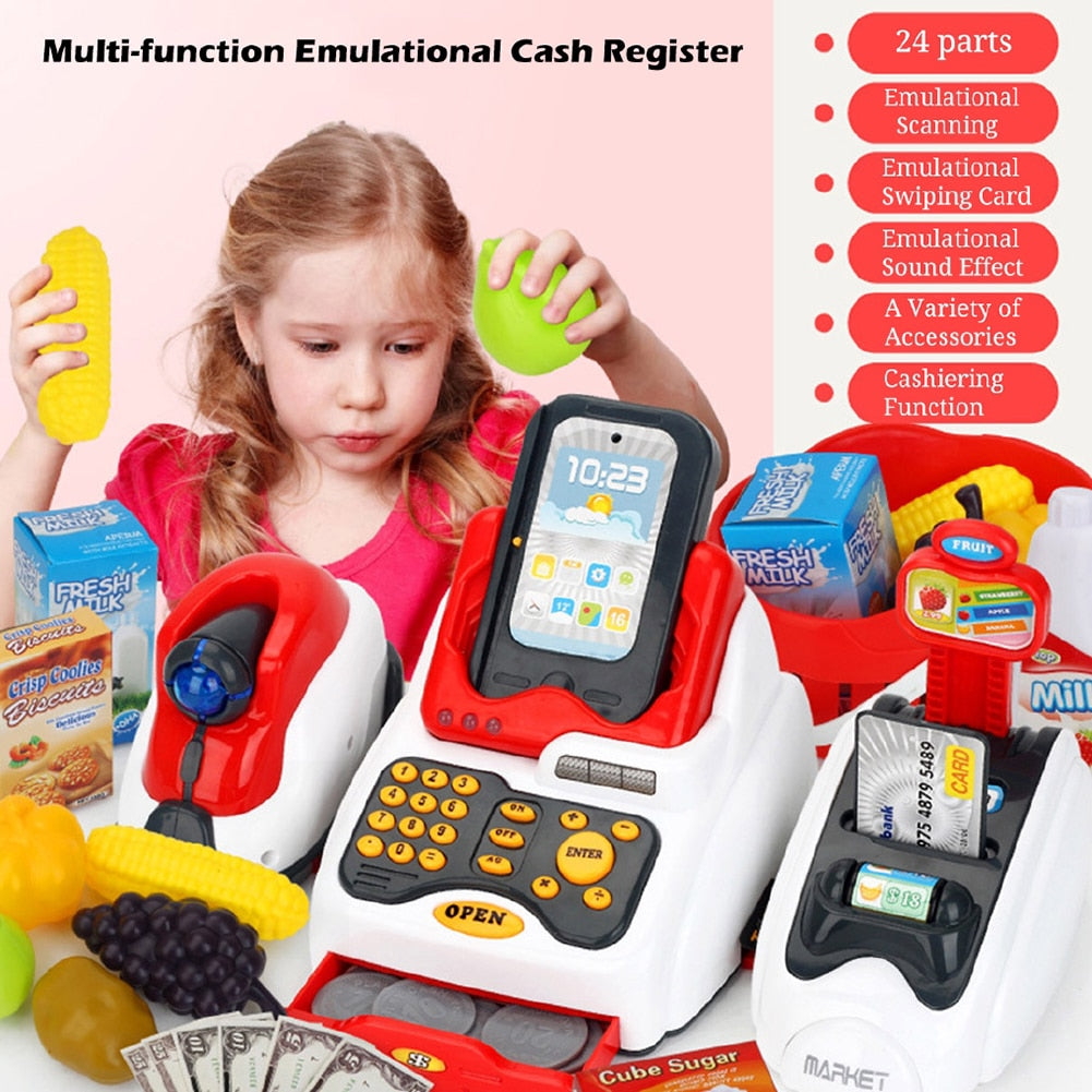 Learning Educational Cashier Kids Pretend Play Gift Counter Cash Register Toy Miniature Simulated Model Supermarket House Role